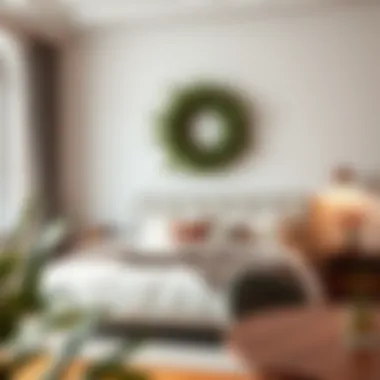 An elegant modern wreath design complementing a chic bedroom interior