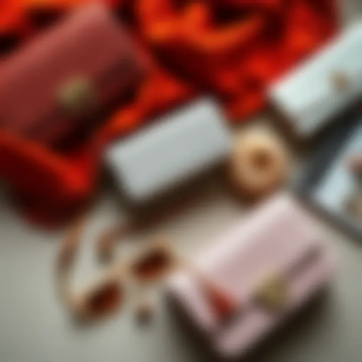 A stylish flat lay featuring glitter handbags with complementary accessories and seasonal elements