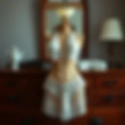 Elegant lace lingerie set displayed on a vintage dresser