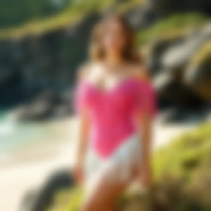 Versatile one-piece swimsuit in a natural setting highlighting body positivity