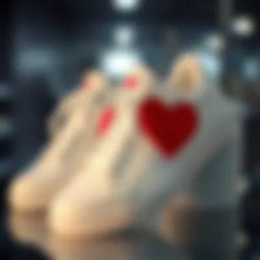Chic White Sneakers with Heart Designs Elegant display of white sneakers featuring heart motifs