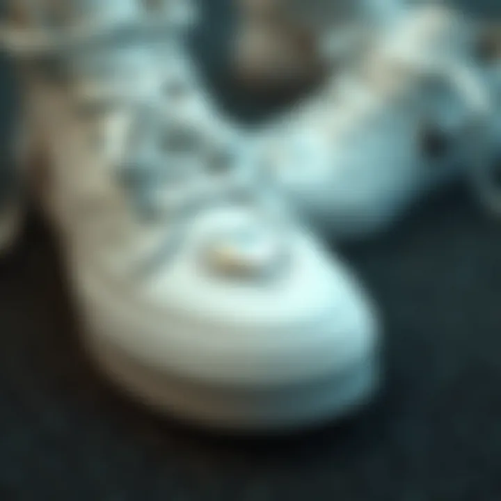 Intricate Heart Motifs on Sneakers Close-up of heart detailing on trendy white footwear