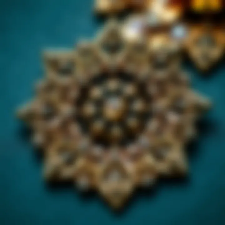 A close-up of a unique brooch highlighting intricate design work