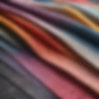 A close-up of fabric swatches showcasing different textures and colors used in color block t-shirts.