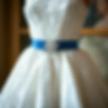 Elegant blue bridal belt accentuating gown