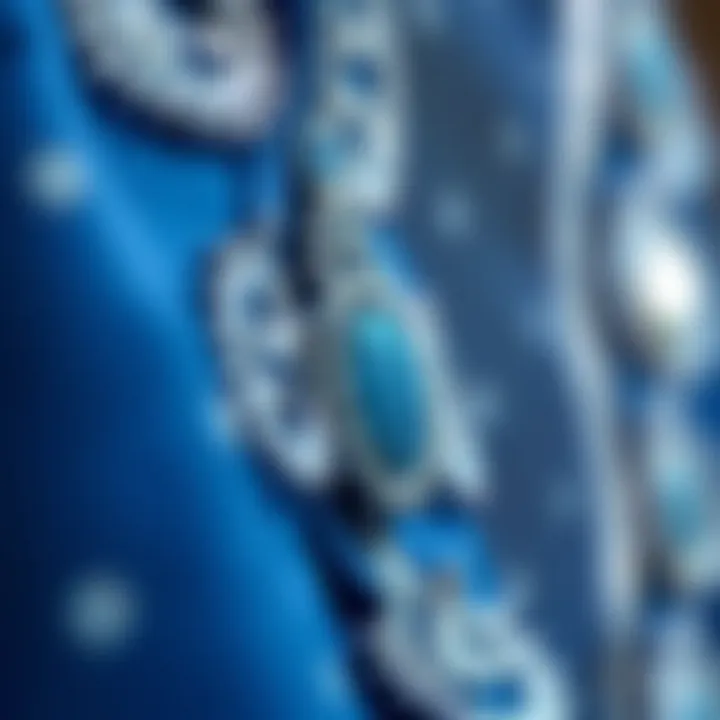 Close-up of intricate blue fabric design