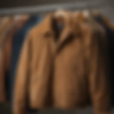 Stylish corduroy jacket with fleece lining displayed on a hanger