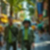 Vibrant Street Scene of Green Street Wear A vibrant street scene showcasing green street wear fashion