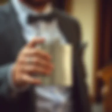 Stylish groom holding a sleek stainless steel flask