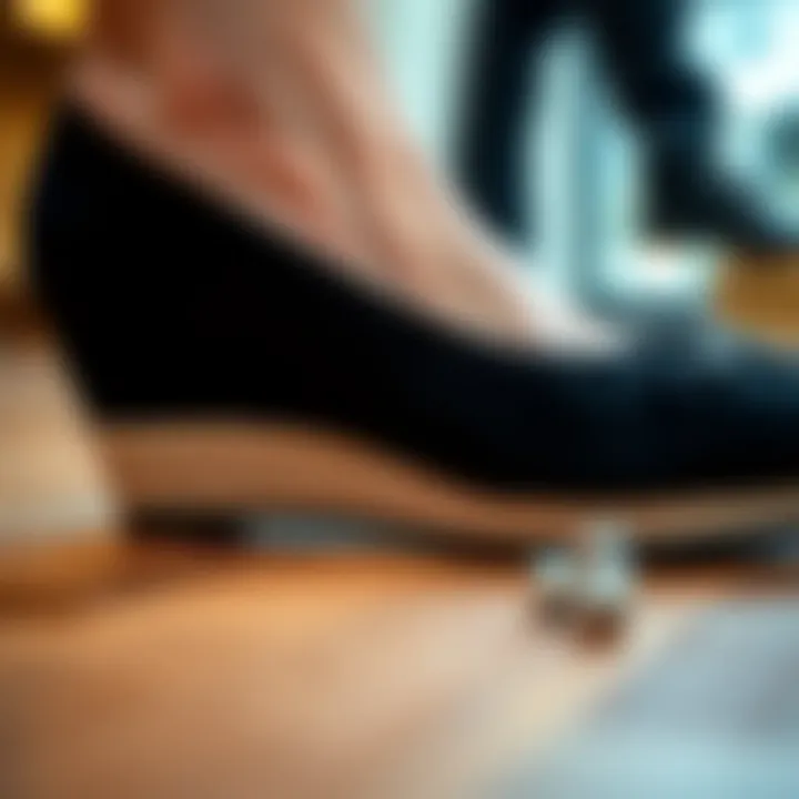 Materials Used in Black Formal Wedge Shoes Close-up of materials used in black formal wedge shoes highlighting quality