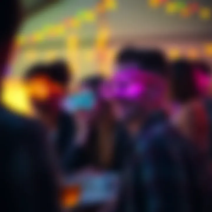 A festive gathering with guests wearing glow glasses, enhancing the atmosphere