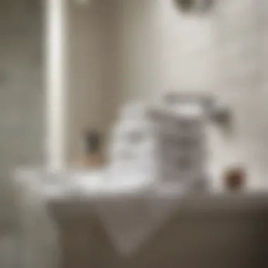 A serene bathroom setting featuring the hair towel with button in use