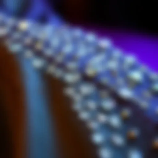 Close-up view of rhinestones applied on fabric