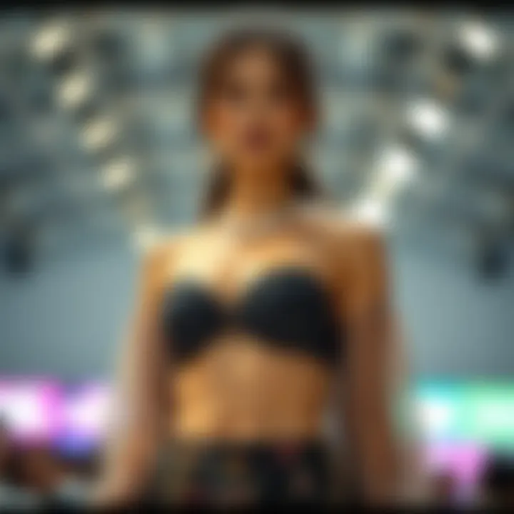 Cultural representation of sheer bandeau in modern fashion show.