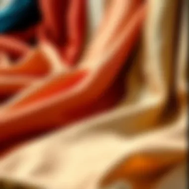 A selection of luxurious fabrics used for evening gowns, showcasing a variety of textures and colors