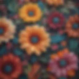 Close-up of vibrant boho floral fabric showcasing intricate patterns