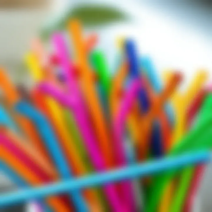 Aesthetic arrangement of foldable metal straws in various colors