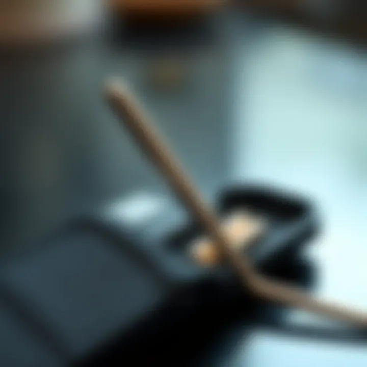 Close-up of a foldable metal straw in a reusable case