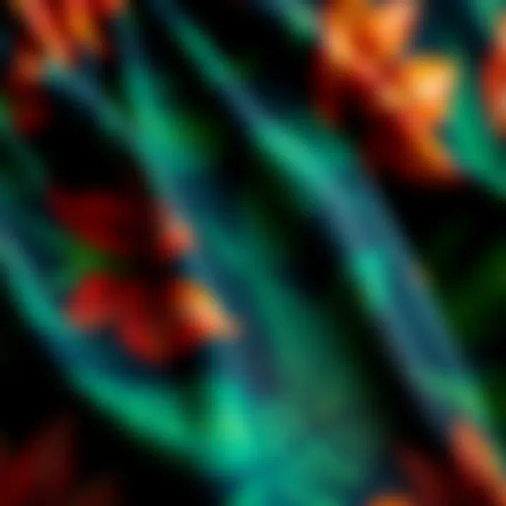 Textural Diversity in Tropical Fabrics Close-up of fabric textures used in tropical print pants