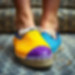 A stylish pair of two tone espadrilles showcasing vibrant colors