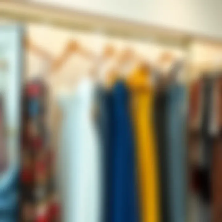 A stylish retail display featuring dresses in clear plastic bags for a modern presentation.