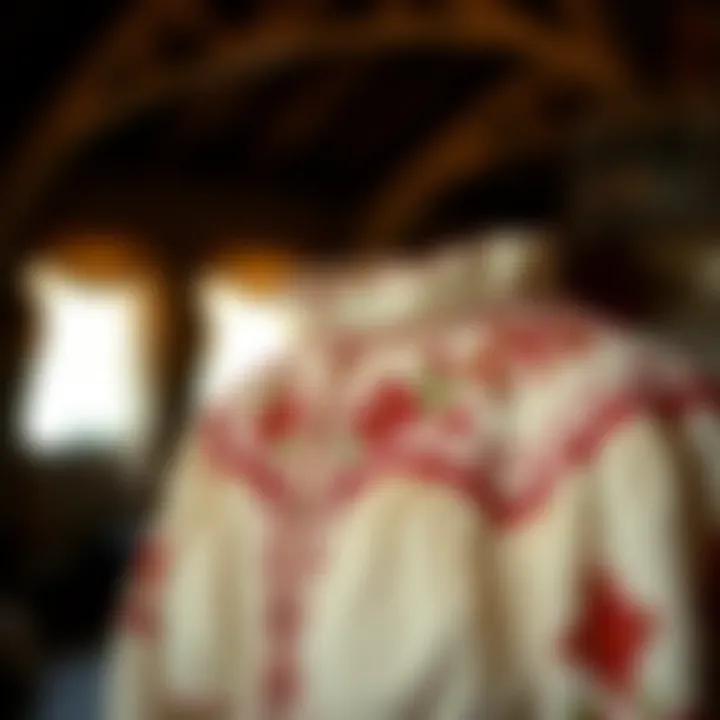 A beautifully crafted vintage dress showcasing intricate embroidery and detailing.