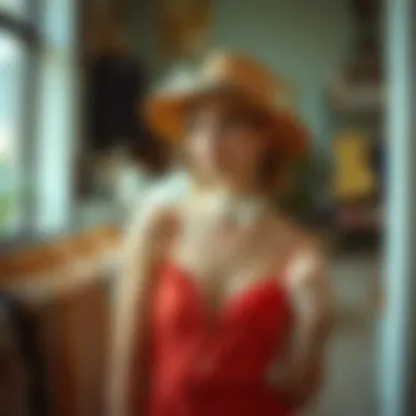 A sustainable fashion enthusiast exploring a curated selection of vintage dresses.