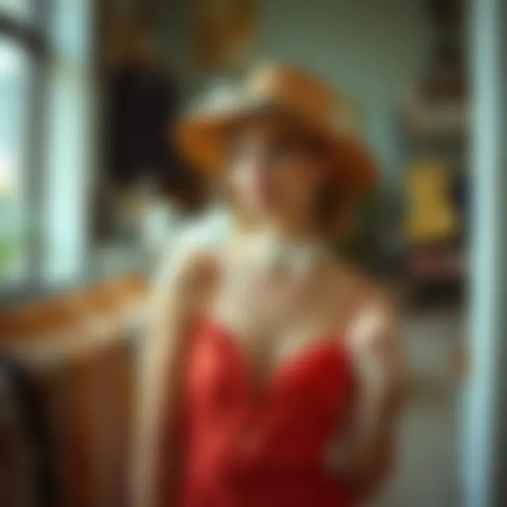 A sustainable fashion enthusiast exploring a curated selection of vintage dresses.