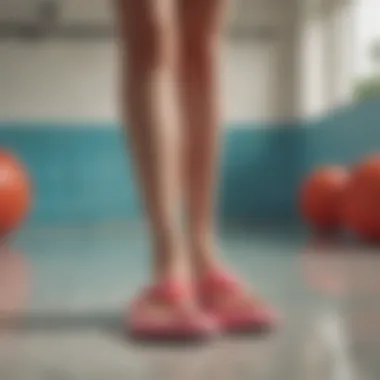 Trendy flip flops modeled in a vibrant gym setting