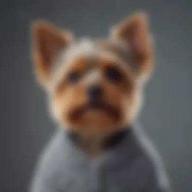 Close-up of Yorkie wearing a cozy sweater